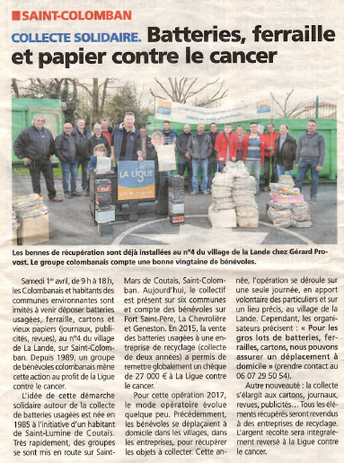 Collecte solidaire. Batteries, ferraille et papier contre le cancer.